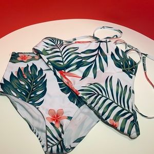 Tropical Crisscross High Waisted Bikini Swimsuit